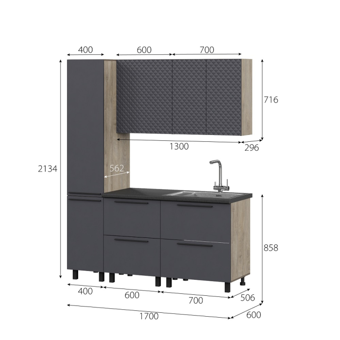 Кухонные гарнитуры, КГ Этна Софт Графит Гиза 3_1,7