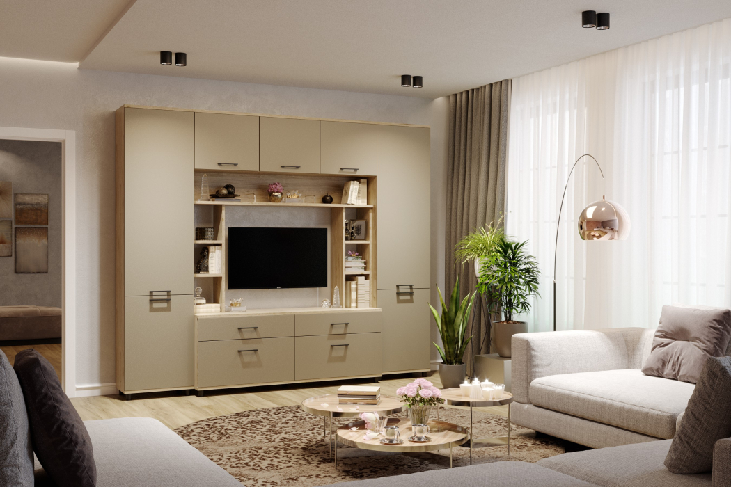 Стенки для гостиной, Модульная гостиная Грейс композиция 7  Гикори Джексон Светлый