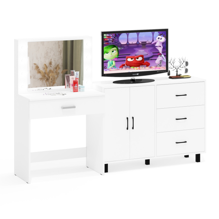 С зеркалом, Столик туалетный с подсветкой СТ-4 и комод-тумба с ящиками 123-1204