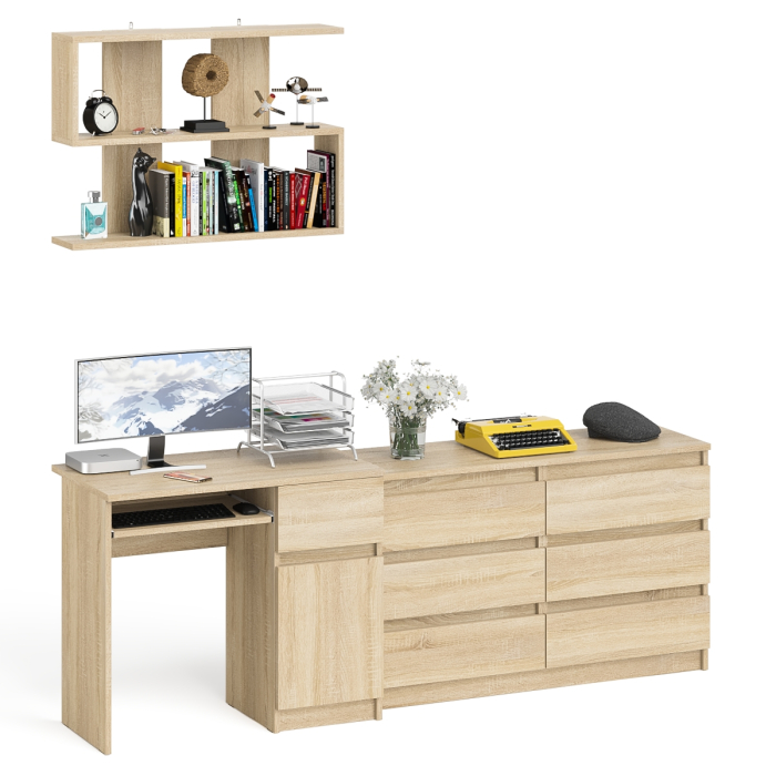 Домашние кабинеты, Широкий комод Мори МК1200.6 с письменным однотумбовым столом МС-1 правый и полкой на 900