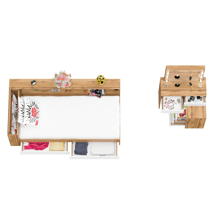 Спальные гарнитуры, Столик косметический с лампочками 110 и Ксения 900 односпальная кровать с ящиками и прикроватным блоком