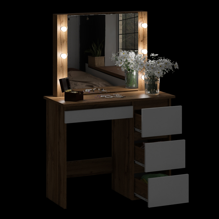 С зеркалом, Стол косметический с подсветкой Сура