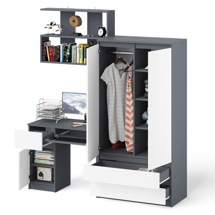 Домашние кабинеты, Компьютерный стол Мори МС-1 левый с полкой и шкаф-комодом