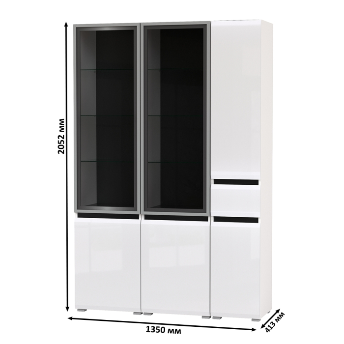 Шкафы распашные, Горка для гостиной Сидней из шкаф-витрина 2 штуки и шкаф с ящиком 13.202