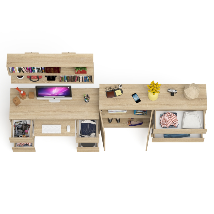 Домашние кабинеты, Стол для работы Мори МС-2 с книжной полкой на 1200 и комодом-тумбой МК1600.1