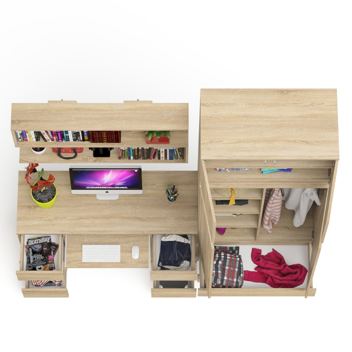 Домашние кабинеты, Шкаф-комод с антресолью Мори МШ900.1 со столом для работы и учёбы и книжной полкой
