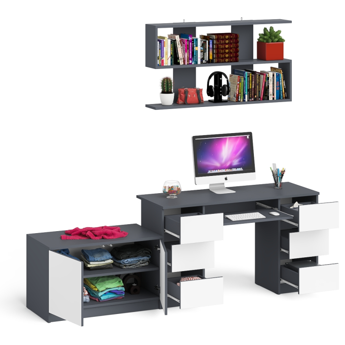 Домашние кабинеты, Стол компьютерный Мори МС-2 с верхней полкой и тумбой МА900.1