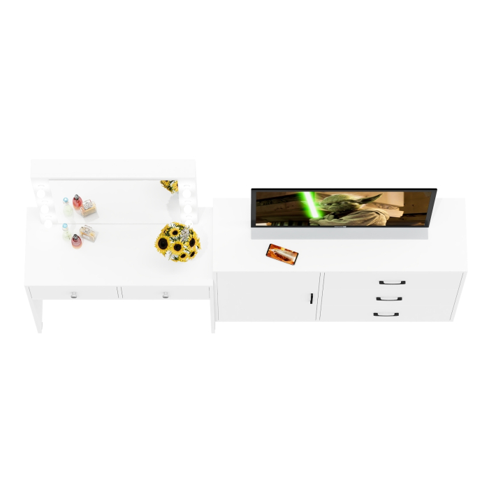 Туалетные столики, Стол туалетный для спальни с лампочками СТ-5 и тумба-комод 122-1204