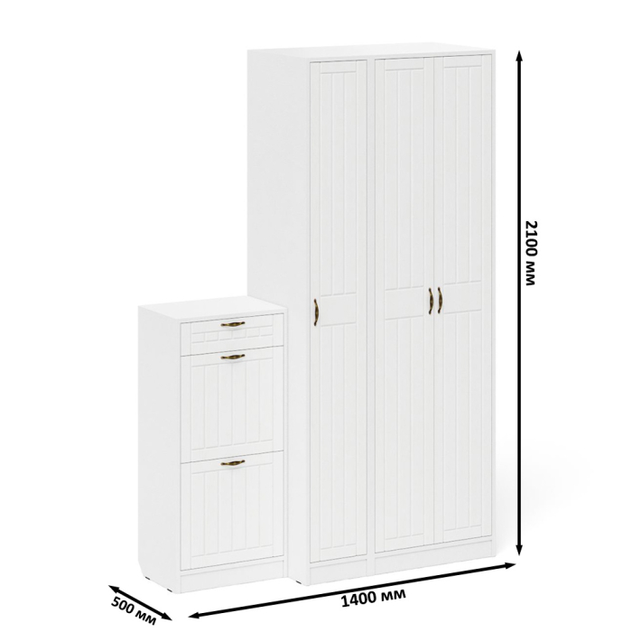 Прихожие, Тумба для обуви две секции в прихожую П-6-500 с пеналом и шкафом фрезеровка прованс