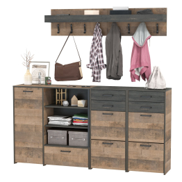 Две вешалки для одежды с полкой с двумя тумбами для обуви и комодом-тумбой с дверкой Трувор