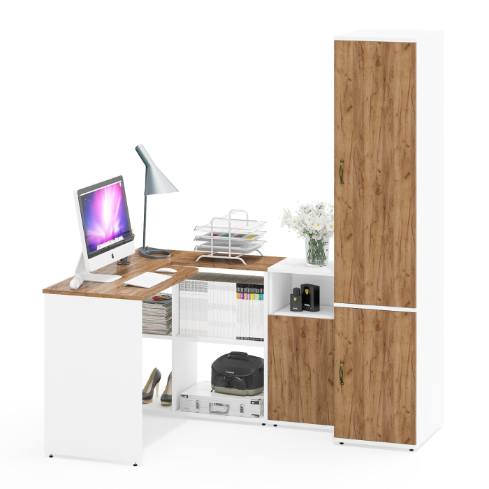 Домашние кабинеты, Место для учёбы Лидер-8 с компьютерным столом с тумбой с нишей и пеналом МД 23Б