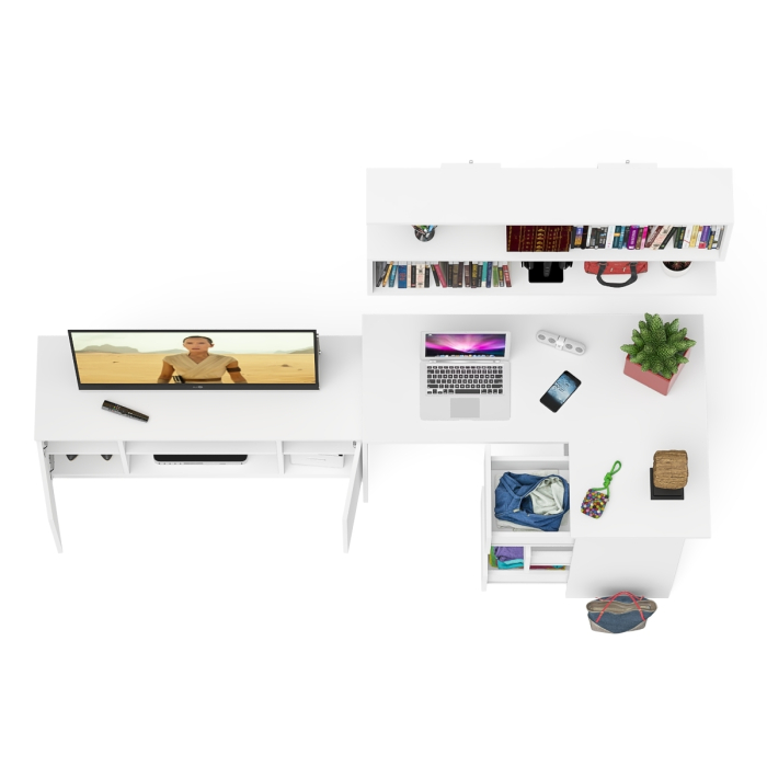 Домашние кабинеты, Стол угловой компьютерный Мори МС-16 правый с книжной полкой и ТВ-тумбой МТВ1200.1