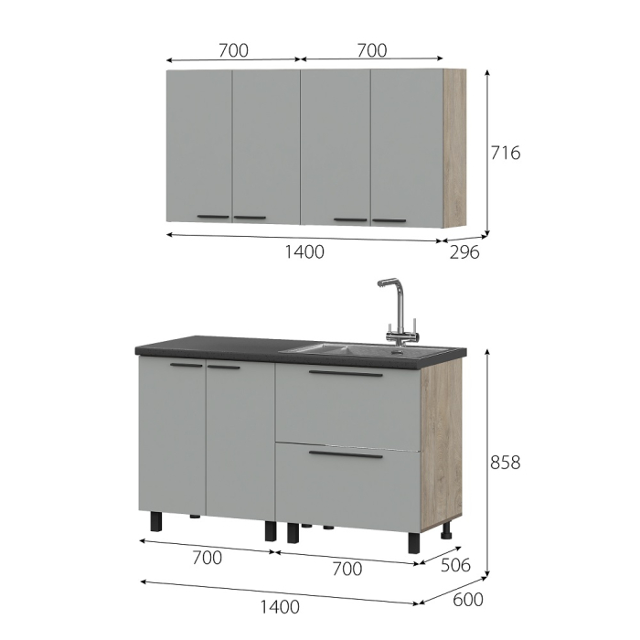 Кухонные гарнитуры, КГ Этна Софт Грей 1_1,4