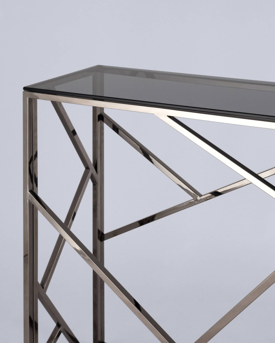Открытые, Консоль АРТ ДЕКО 115х30 (Стекло smoke/Сталь тёмный хром)