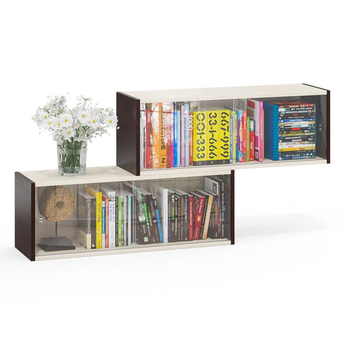 Настенные полки, Комплект из двух книжных полок со стеклом КН-01