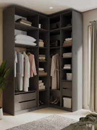 Угловой шкаф для одежды распашной с ящиками и антресолью, София, 2600х1700х1300мм