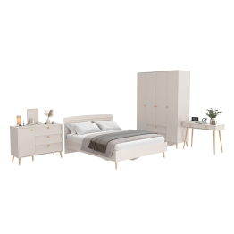Столик на ножках с кроватью Афина 1600 со шкафом 4-ре двери и комодом с ящиками
