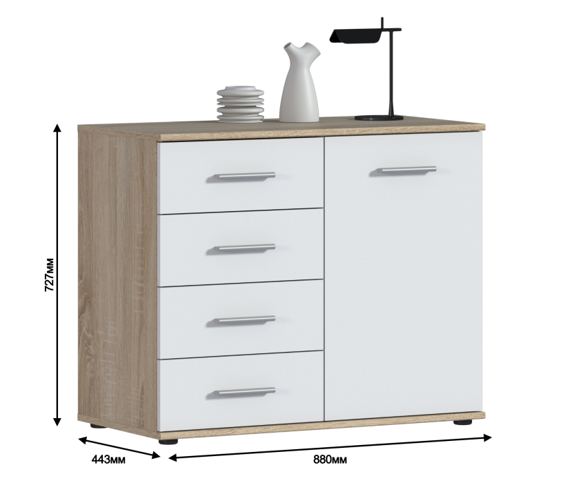 Спальные гарнитуры, Комплект Мамбо (кровать и комод), Дуб Сонома/Белый