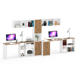 Лидер-8 мебель для детской для двоих детей из столов с открытыми полками и пенала с нишей и тумбы 3.16