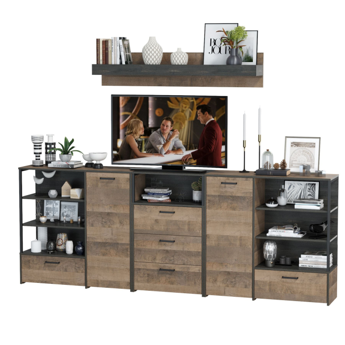 Стенки для гостиной, Два комода с дверкой и ящиком с навесной полкой и комодом с тремя ящикамиТрувор