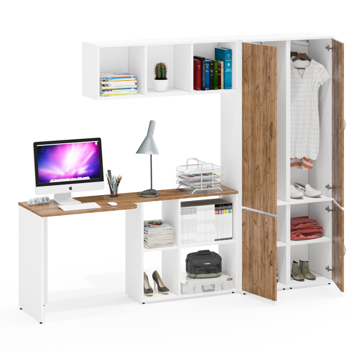 Домашние кабинеты, Два пенала для одежды и бумаг Лидер-8 с навесной полкой с письменным столом