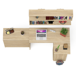 Стол компьютерный Мори МС-16 правый с навесной полкой и комодом МК800.1