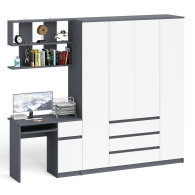 Домашние кабинеты, Стол компьютерный с тумбой справа с большим шкафом Мори МШ1600.1 и полкой открытой