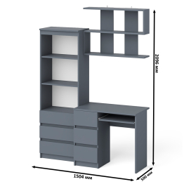 Стол для работы три ящика слева Мори с навесной полкой на 900 и стеллаж-комод три ящика
