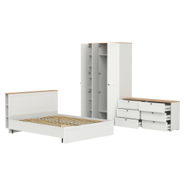 Шкаф для одежды трёхдверный с зеркалом Остин с кроватью с основанием и комода на 6-ть ящиков