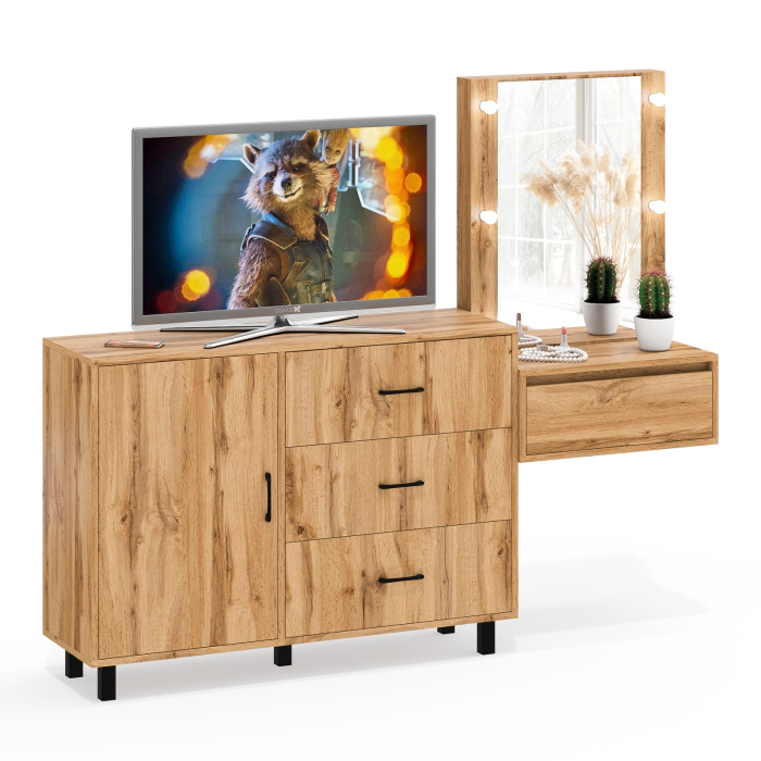 Туалетные столики, Комод с дверками и ящиками 122-1204 и косметический столик навесной с подсветкой