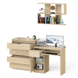 Комод четыре ящика Мори 800-4 со столом компьютерным с тумбой слева и полкой 900