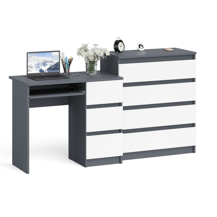 Домашние кабинеты, Стол компьютерный с ящиками МС-6 правый с комодом МК800 4 ящика Мори