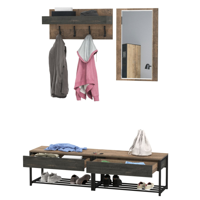 Прихожая, Две обувницы с сиденьем с зеркалом и вешалкой Трувор