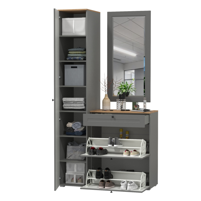 Прихожие, Шкаф-пенал с обувницей и зеркалом Остин