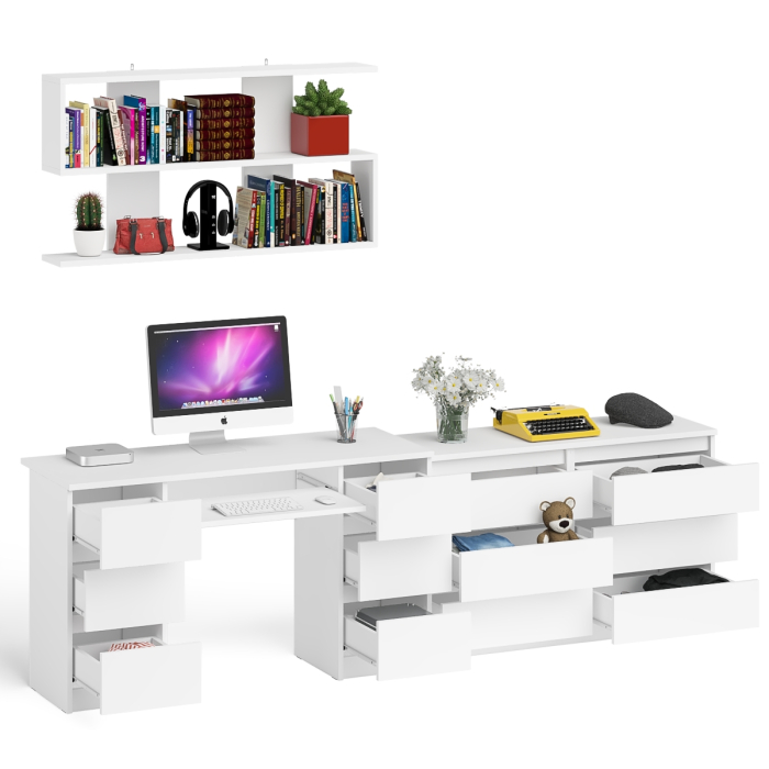 Домашние кабинеты, Широкий комод Мори на шесть ящиков с двутумбовым столом МС-2 и открытой полкой