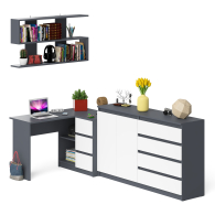 Домашние кабинеты, Тумба-комод МК1600.1 Мори с навесной книжной полкой и угловой компьютерный стол МС-16 правый