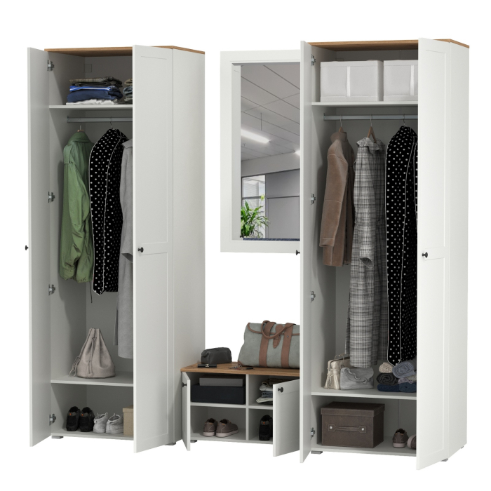 Прихожие, Тумба две дверки с навесным зеркалом и два шкафа Остин