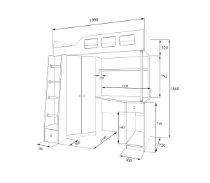 Кровать-чердак Астра 7 Дуб Сонома