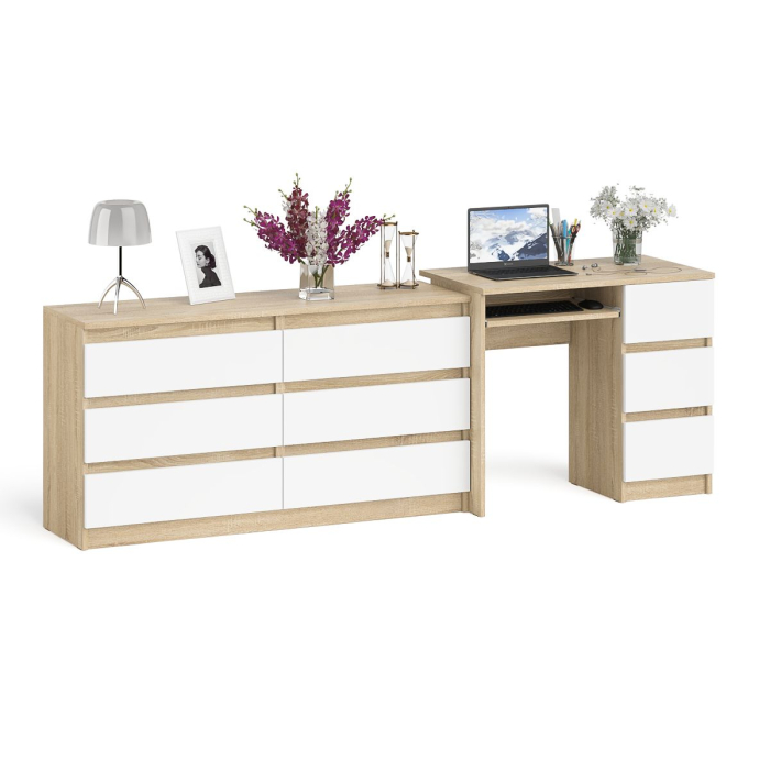 Домашние кабинеты, Комод 1380 6-ть ящиков Мори с однотумбовым столом компьютерным МС-6 правым
