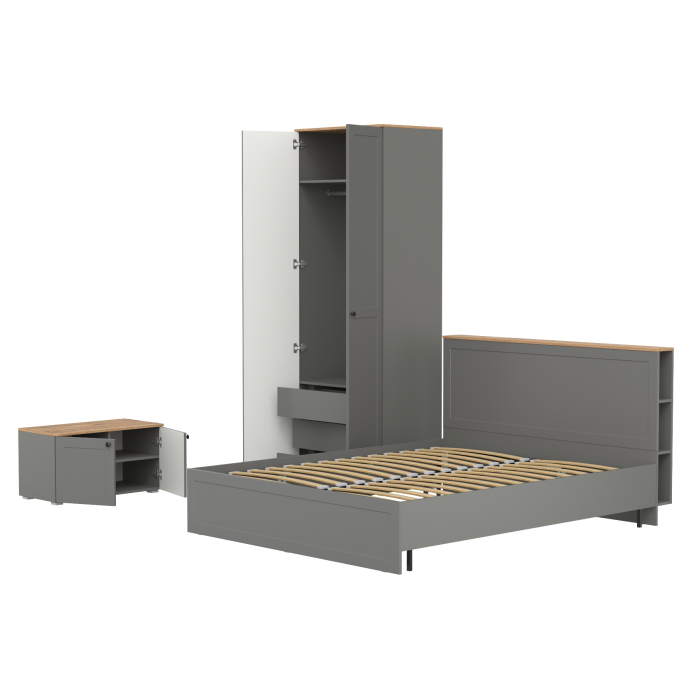 Спальные гарнитуры, Кровать с ортопедическим основанием Остин и шкаф-комод для одежды с тумбой с дверками
