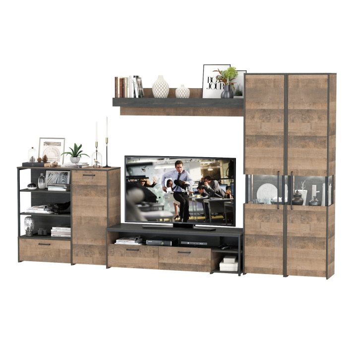 Стенки для гостиной, Стенка для гостиной из пяти модулей гостиной Трувор № 35 стиль мебели лофт