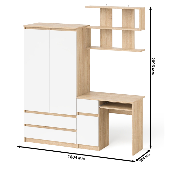 Домашние кабинеты, Компьютерный стол Мори МС-1 левый с полкой и шкаф-комодом
