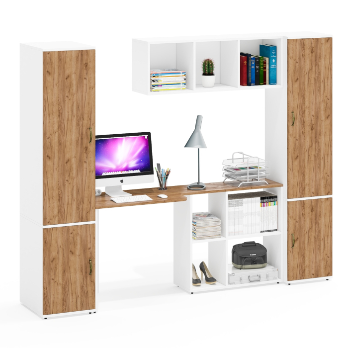 Домашние кабинеты, Пенал с открытой нишей и дверками Лидер-8 со столом для работы с полкой и пеналом МД 23Б