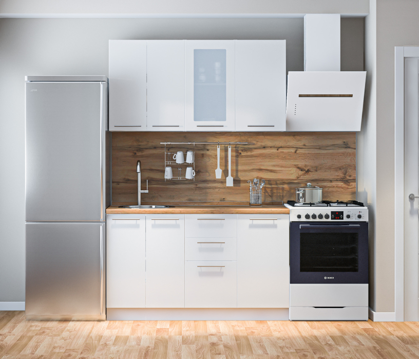 Кухонные гарнитуры, Кухонный гарнитур Регина Белый/Анна МДФ Белый глянец 1,4 м