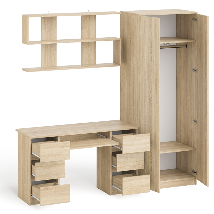 Домашние кабинеты, Платяной шкаф две двери Мори МШ800.1 с компьютерным столом и полкой навесной