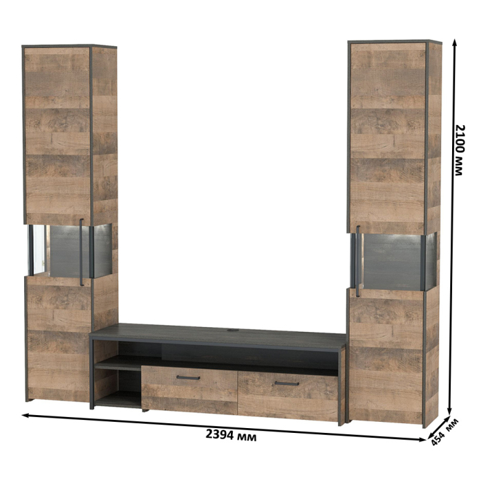 Стенки для гостиной, Два шкафа-пенала с подсветкой и тумба под ТВ Трувор № 18