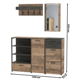 Комод с дверкой с высокой тумбой для обуви с зеркалом и вешалкой Трувор