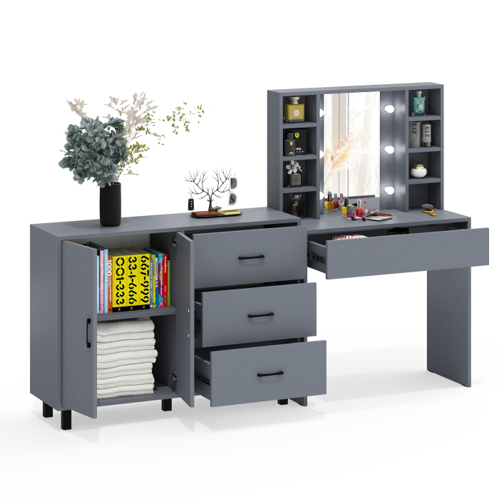 С зеркалом, Туалетный столик с подсветкой 115 и тумба-комод 123-1204