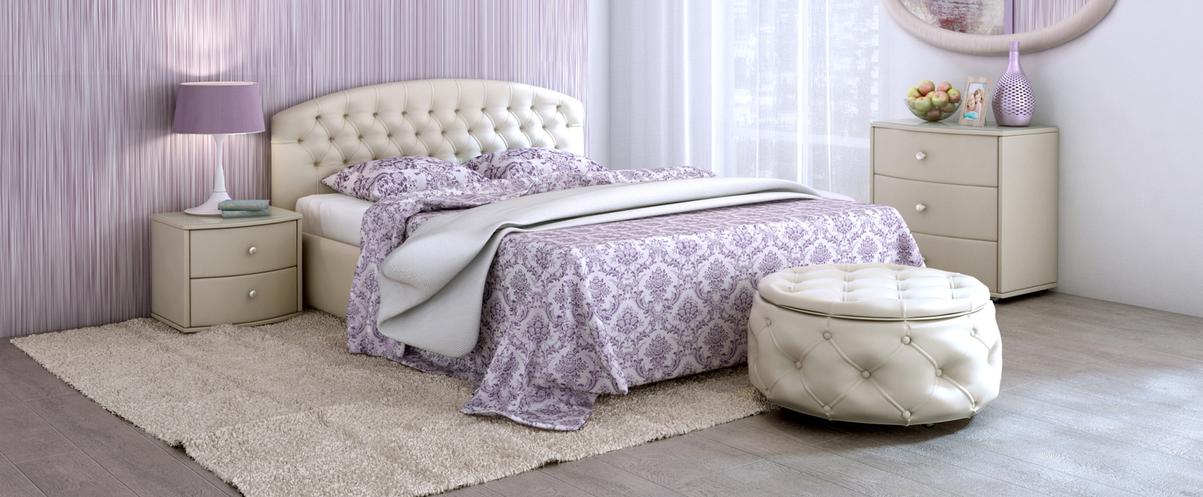 Двуспальные, Кровать с мягким изголовьем Пальмира, база, экокожа, 140*190