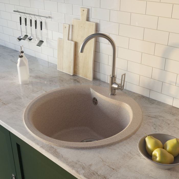 Кухонные мойки, Мойкa ML-GM12 круглая, 480мм (глуб. чаши 210) NEW*